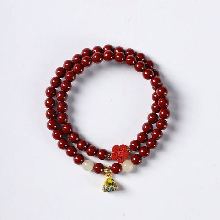 Buddha Stones Zinnober Lotus Charm Doppelt gewickeltes Segensarmband