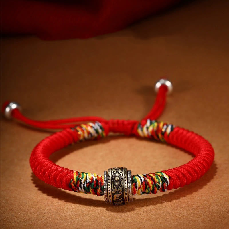 Armband mit Buddha-Steinen, 925er Sterlingsilber, Om Mani Padme Hum, King Kong Knoten, Glaube - Rot (Handgelenkumfang: 14–21 cm) - Om Mani Padme Hum - image 1