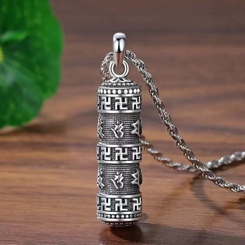 Halskette mit Anhänger aus Buddha-Steine „Om Mani Padme Hum“ mit Hakenkreuz, gedrehte Kette - Halskettenanhänger „Six True Words“ (mit gedrehter Kette) - image 1