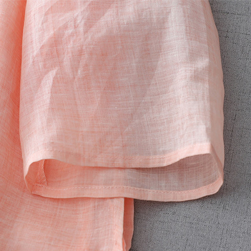 Buddha Stones Einfarbiges, doppellagiges Baumwoll-Leinen-Hemd mit Froschknöpfen und Dreiviertelärmeln - image 21