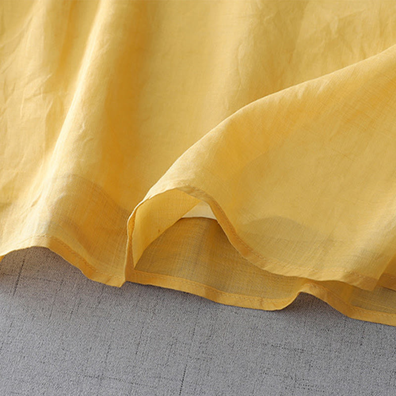 Buddha Stones Einfarbiges, doppellagiges Baumwoll-Leinen-Hemd mit Froschknöpfen und Dreiviertelärmeln - image 14