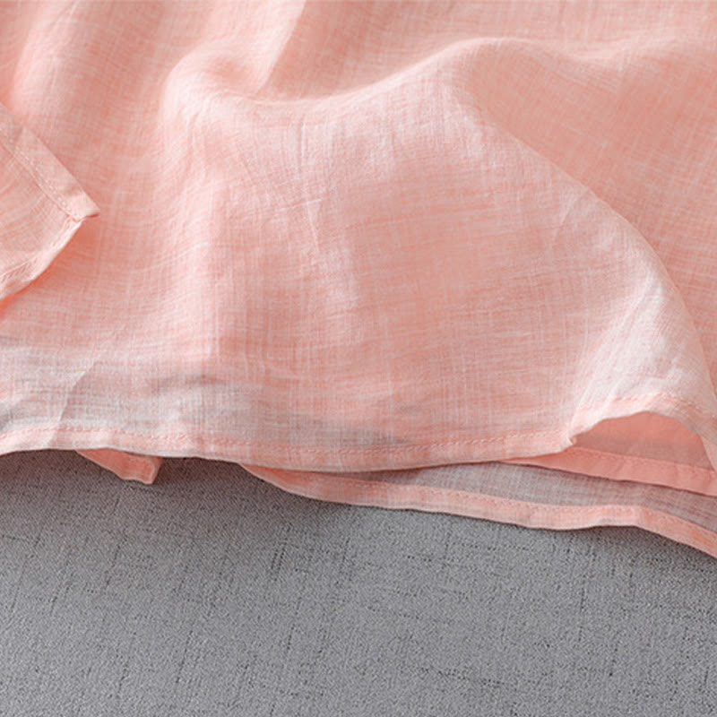 Buddha Stones Einfarbiges, doppellagiges Baumwoll-Leinen-Hemd mit Froschknöpfen und Dreiviertelärmeln - image 20