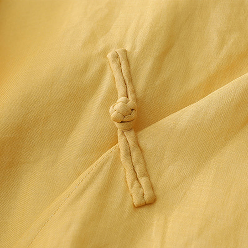 Buddha Stones Einfarbiges, doppellagiges Baumwoll-Leinen-Hemd mit Froschknöpfen und Dreiviertelärmeln - image 10