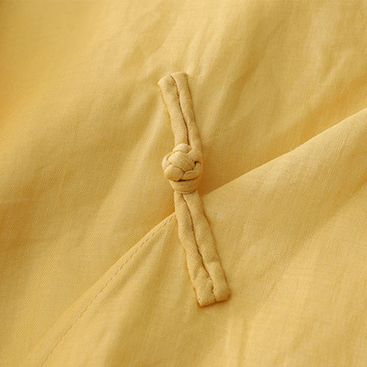 Buddha Stones Einfarbiges, doppellagiges Baumwoll-Leinen-Hemd mit Froschknöpfen und Dreiviertelärmeln - image 10