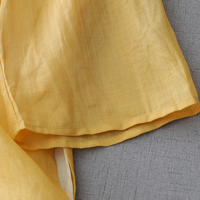 Buddha Stones Einfarbiges, doppellagiges Baumwoll-Leinen-Hemd mit Froschknöpfen und Dreiviertelärmeln - image 12