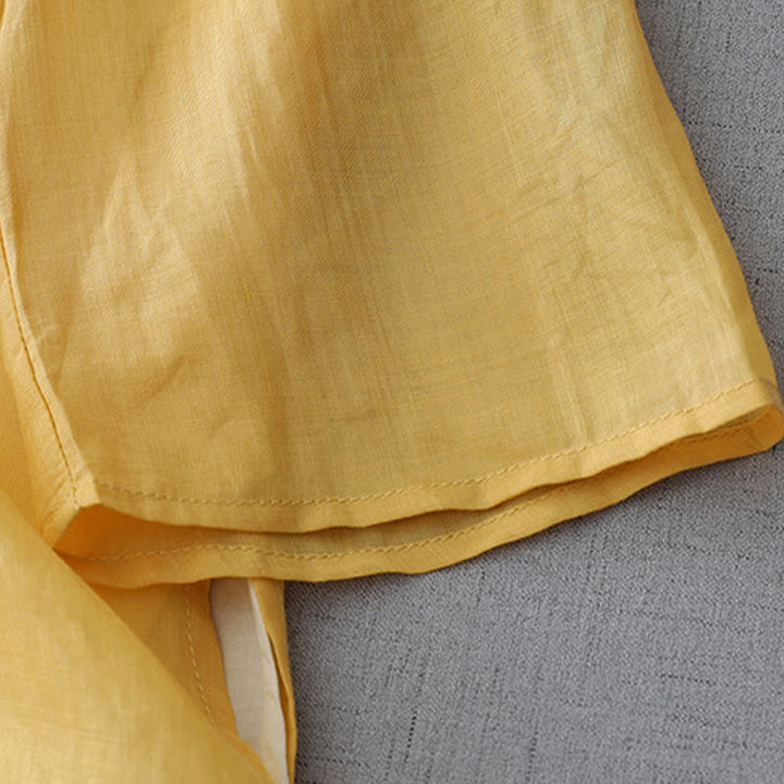 Buddha Stones Einfarbiges, doppellagiges Baumwoll-Leinen-Hemd mit Froschknöpfen und Dreiviertelärmeln - image 12