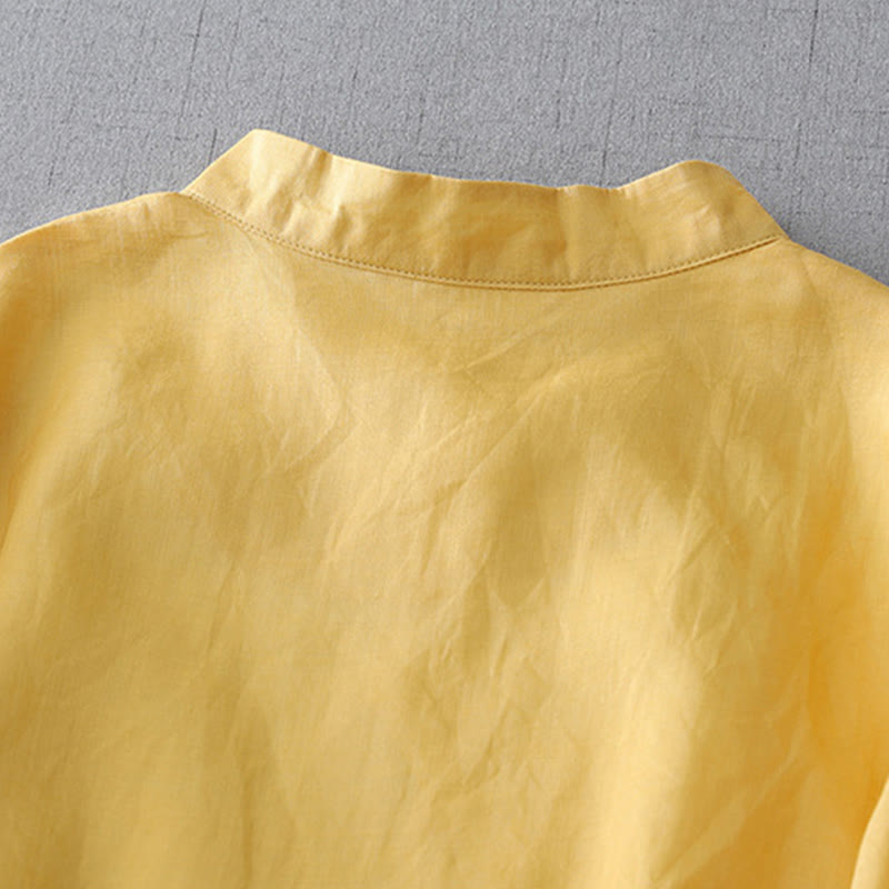 Buddha Stones Einfarbiges, doppellagiges Baumwoll-Leinen-Hemd mit Froschknöpfen und Dreiviertelärmeln - image 16