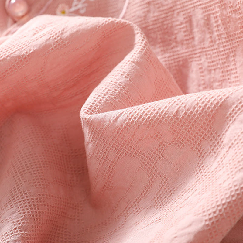 Kurzärmliges Baumwoll-Leinen-Hemd mit Buddha-Steine-Pflaumenblüten-Stickerei und Froschknopf - image 11