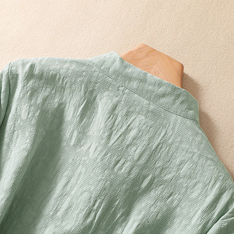 Kurzärmliges Baumwoll-Leinen-Hemd mit Buddha-Steine-Pflaumenblüten-Stickerei und Froschknopf - image 15