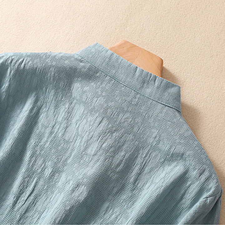 Kurzärmliges Baumwoll-Leinen-Hemd mit Buddha-Steine-Pflaumenblüten-Stickerei und Froschknopf - image 21