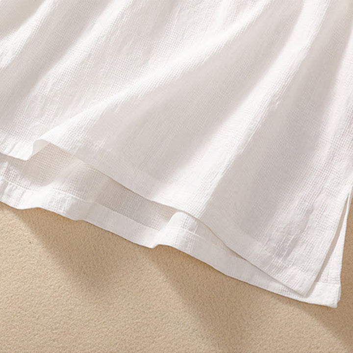 Kurzärmliges Baumwoll-Leinen-Hemd mit Buddha-Steine-Pflaumenblüten-Stickerei und Froschknopf - image 30