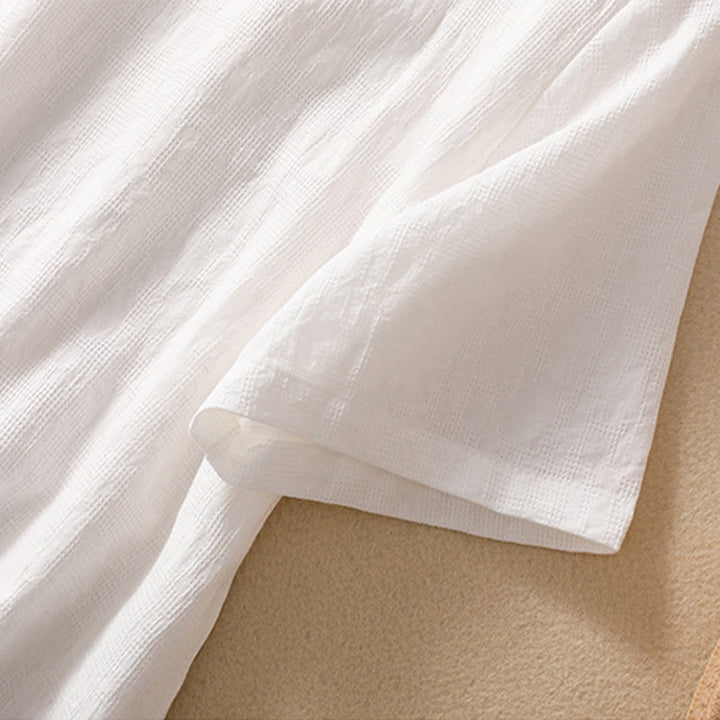 Kurzärmliges Baumwoll-Leinen-Hemd mit Buddha-Steine-Pflaumenblüten-Stickerei und Froschknopf - image 29