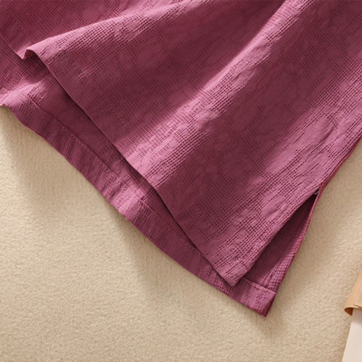 Kurzärmliges Baumwoll-Leinen-Hemd mit Buddha-Steine-Pflaumenblüten-Stickerei und Froschknopf - image 39