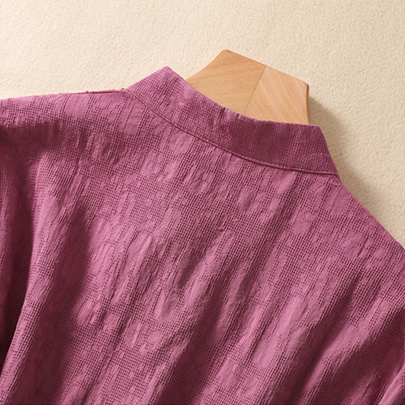 Kurzärmliges Baumwoll-Leinen-Hemd mit Buddha-Steine-Pflaumenblüten-Stickerei und Froschknopf - image 36