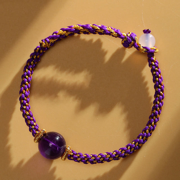 Buddha Stones Handgemachtes rotes Achat-Amethyst-Goldener Rutilquarz-Rosa-Kristallperlen-Ruhiges geflochtenes Armband