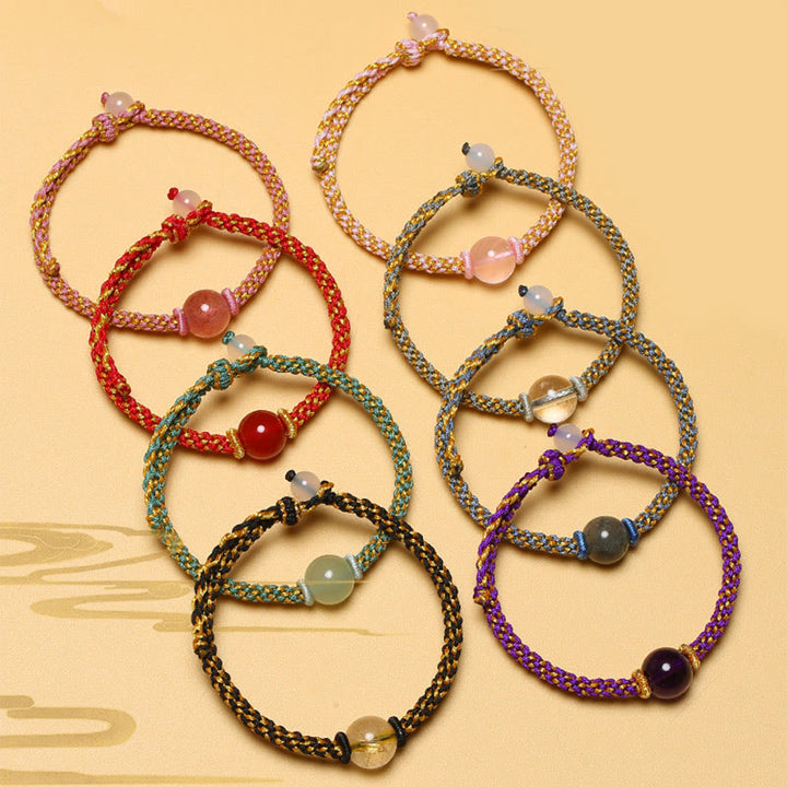 Buddha Stones Handgemachtes rotes Achat-Amethyst-Goldener Rutilquarz-Rosa-Kristallperlen-Ruhiges geflochtenes Armband