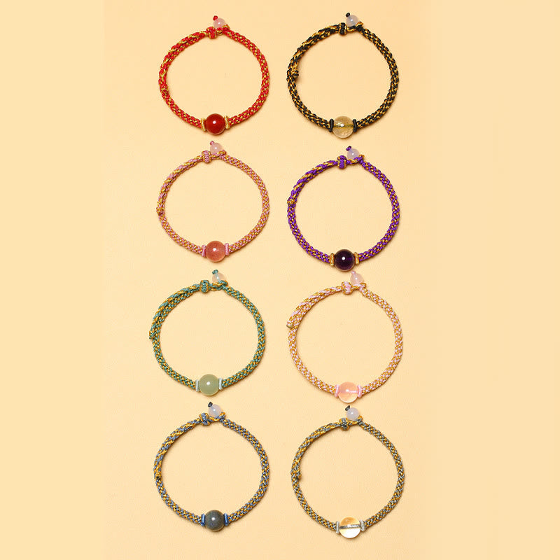 Buddha Stones Handgemachtes rotes Achat-Amethyst-Goldener Rutilquarz-Rosa-Kristallperlen-Ruhiges geflochtenes Armband