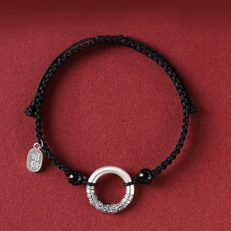 Buddha Stones 925 Sterling Silber Schwarzer Onyx Peace Schnalle Fu Charakter Charm Armband - Peace Buckle & Achat zieht Glücksbringer an (Handgelenkumfang 14–26 cm) - image 0