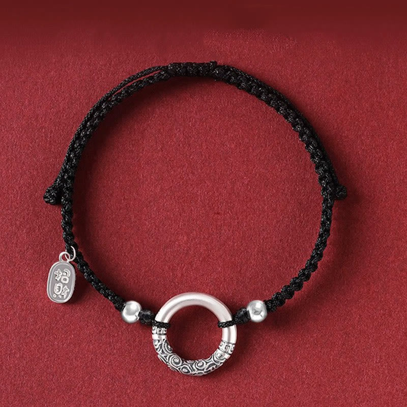 Buddha Stones 925 Sterling Silber Schwarzer Onyx Peace Schnalle Fu Charakter Charm Armband