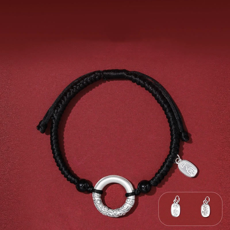 Buddha Stones 925 Sterling Silber Schwarzer Onyx Peace Schnalle Fu Charakter Charm Armband - Peace Buckle & Achat Peace and Joy Charm (Handgelenkumfang 14–26 cm) - image 5