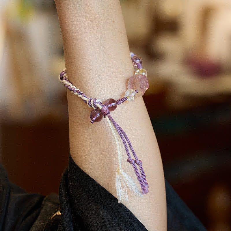 Buddha Stones Naturfluorit Amethyst Silberglanz Obsidian Tigerauge Schutzseil Armband - image 4
