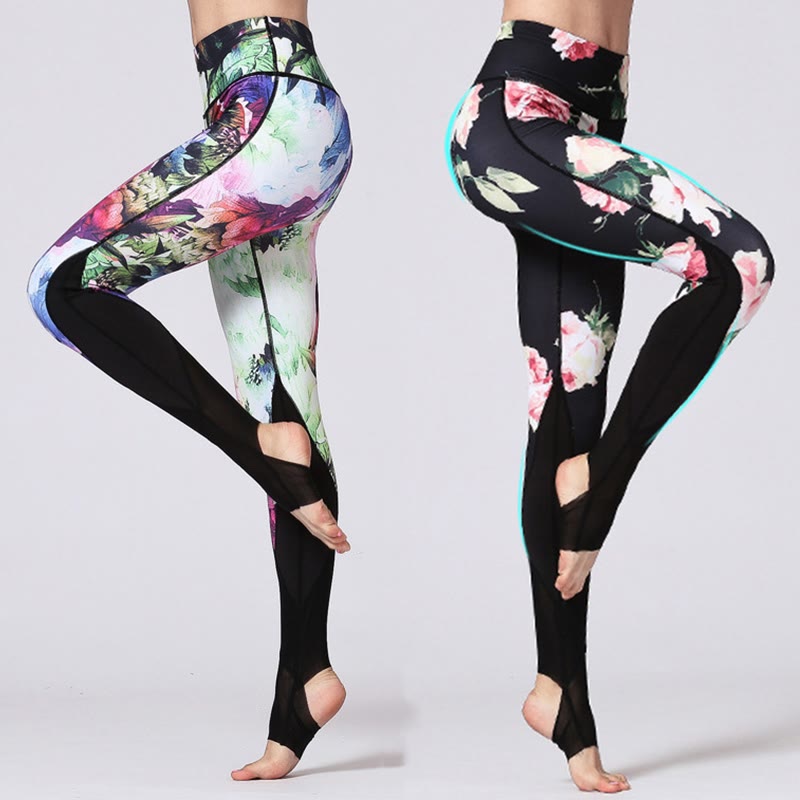 Buddha Stones Rose Pfingstrose Blumendruck-Design Sport Fitness Yoga Leggings Damen Yogahose - image 1