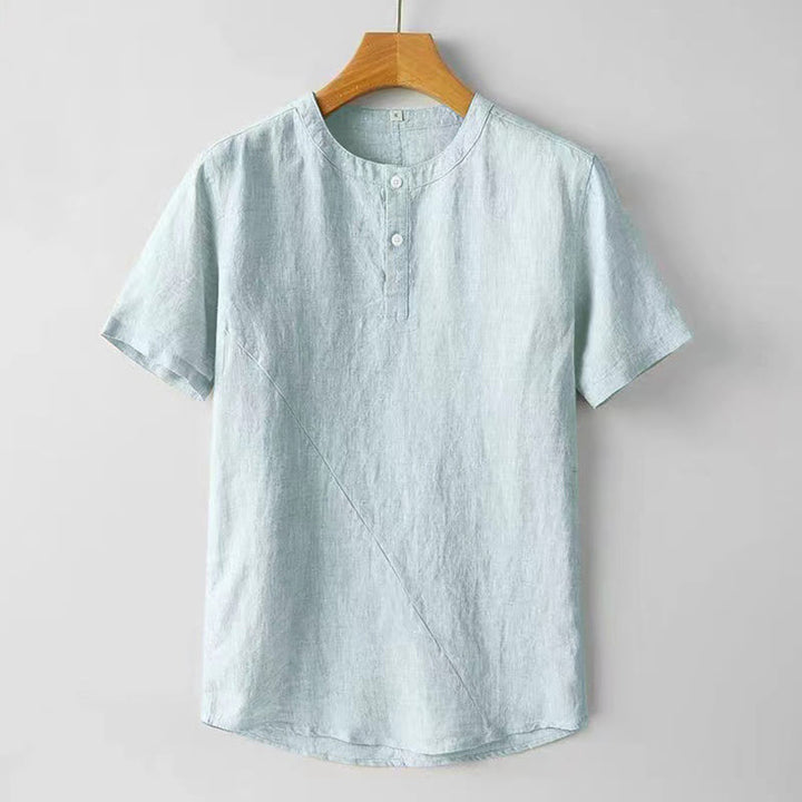 Buddha Stones Sommer Herren Einfarbiges Kurzarmhemd aus Baumwolle und Leinen mit Knöpfen - PowderBlue - US/ UK/AU48，EU58 (4XL) - image 11