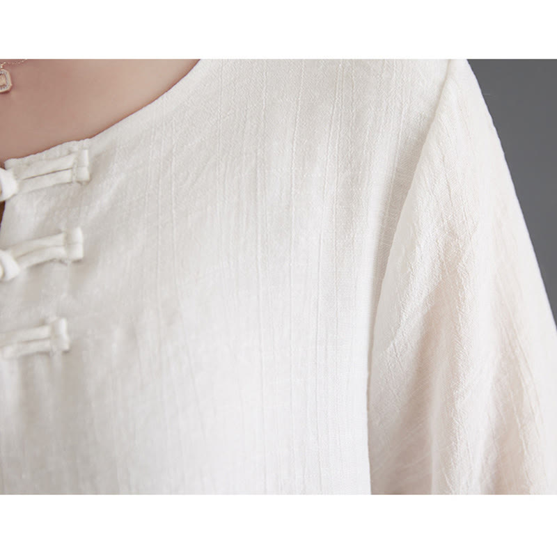 Buddha Stones 2-teiliges Langarmhemd mit Froschknöpfen und weiten Beinen, Meditationskleidung aus Baumwolle und Leinen - image 10