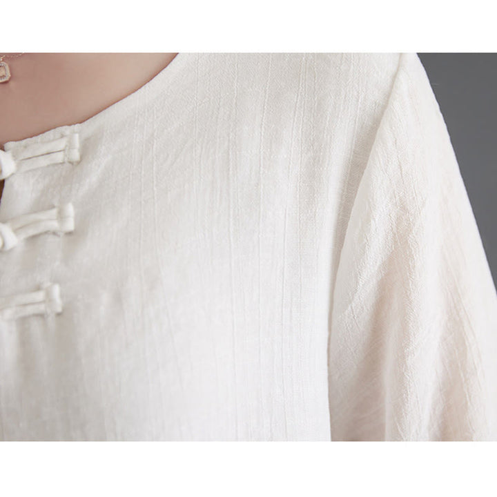 Buddha Stones 2-teiliges Langarmhemd mit Froschknöpfen und weiten Beinen, Meditationskleidung aus Baumwolle und Leinen - image 10