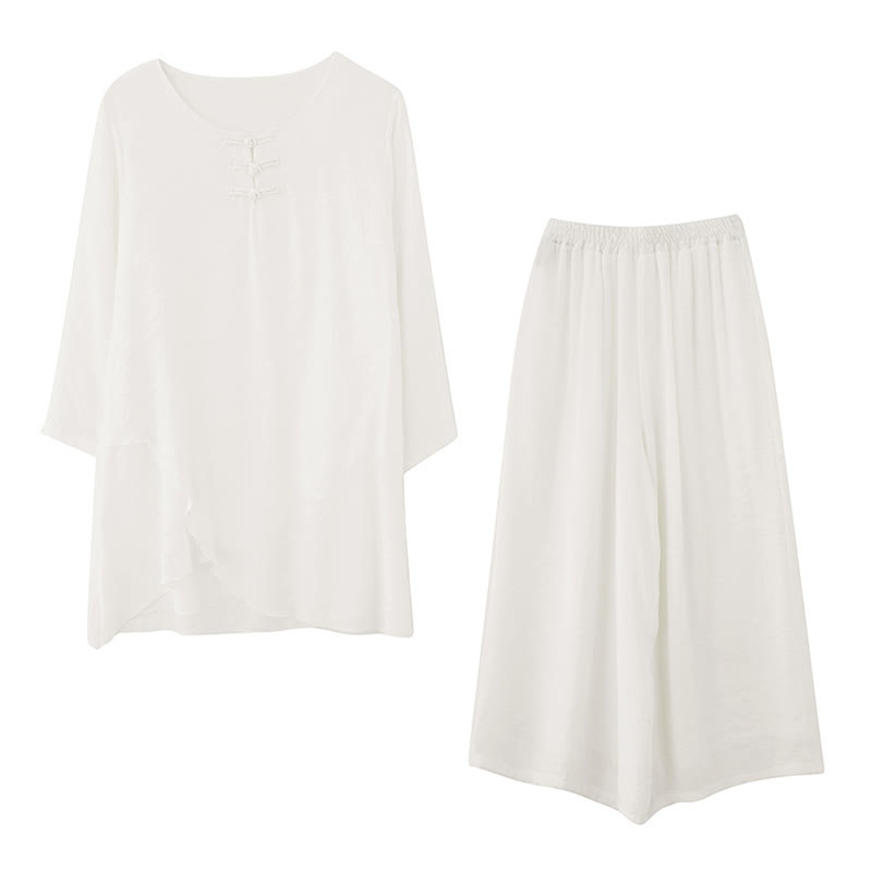 Buddha Stones 2-teiliges Langarmhemd mit Froschknöpfen und weiten Beinen, Meditationskleidung aus Baumwolle und Leinen - image 13