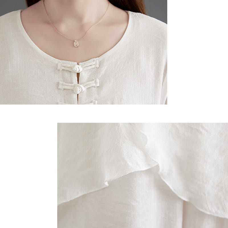 Buddha Stones 2-teiliges Langarmhemd mit Froschknöpfen und weiten Beinen, Meditationskleidung aus Baumwolle und Leinen - image 8