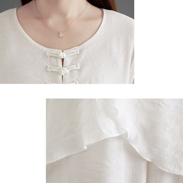 Buddha Stones 2-teiliges Langarmhemd mit Froschknöpfen und weiten Beinen, Meditationskleidung aus Baumwolle und Leinen - image 8