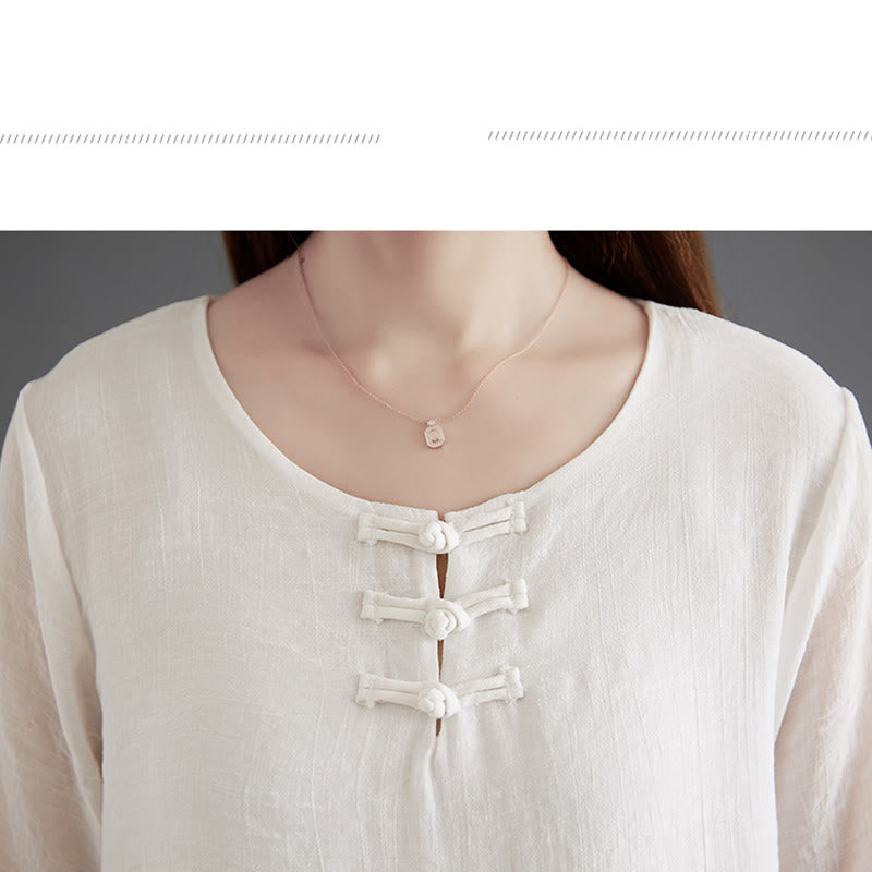 Buddha Stones 2-teiliges Langarmhemd mit Froschknöpfen und weiten Beinen, Meditationskleidung aus Baumwolle und Leinen - image 9