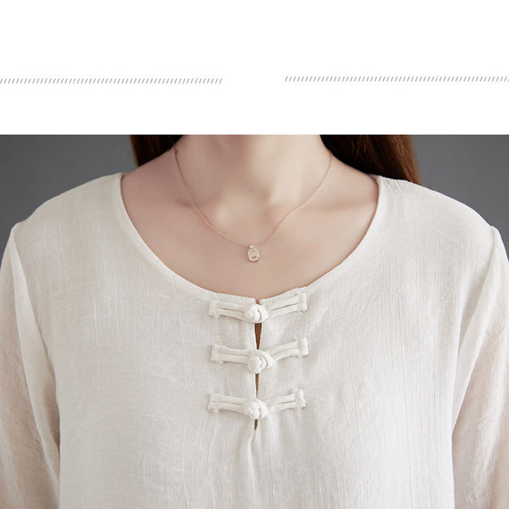 Buddha Stones 2-teiliges Langarmhemd mit Froschknöpfen und weiten Beinen, Meditationskleidung aus Baumwolle und Leinen - image 9