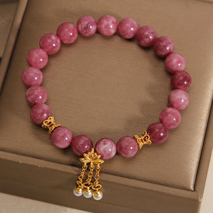 Buddha Stones Rosa Turmalin Lotusblüte Positives Armband