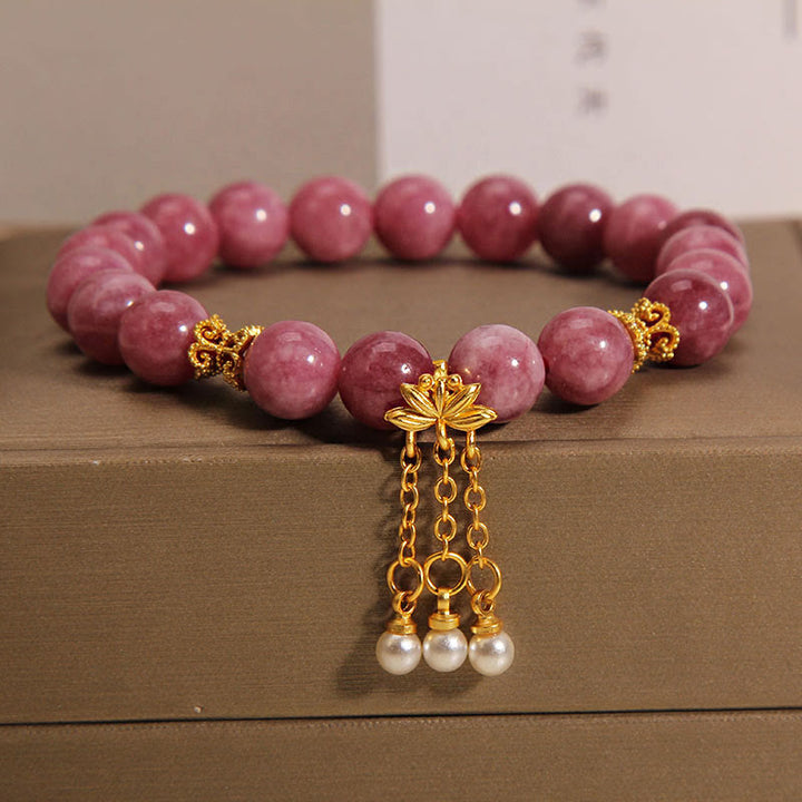 Buddha Stones Rosa Turmalin Lotusblüte Positives Armband