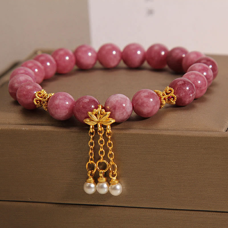 Buddha Stones Rosa Turmalin Lotusblüte Positives Armband