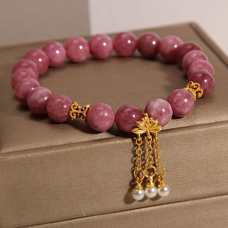 Buddha Stones Rosa Turmalin Lotusblüte Positives Armband