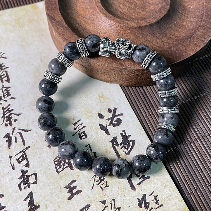 Buddha Stones Schwarzer Glitzerstein PiXiu Power Armband