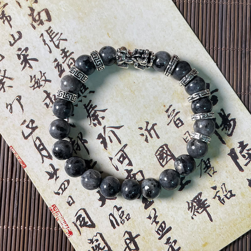 Buddha Stones Schwarzer Glitzerstein PiXiu Power Armband