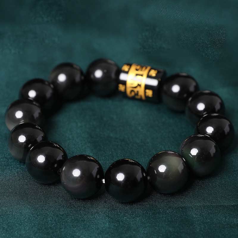 Buddha-Steine Regenbogen-Obsidian Om Mani Padme Hum Swastika Positive Armband