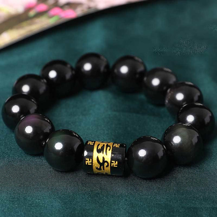 Buddha-Steine Regenbogen-Obsidian Om Mani Padme Hum Swastika Positive Armband