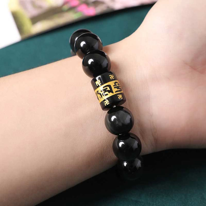 Buddha-Steine Regenbogen-Obsidian Om Mani Padme Hum Swastika Positive Armband