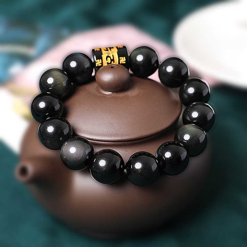 Buddha-Steine Regenbogen-Obsidian Om Mani Padme Hum Swastika Positive Armband