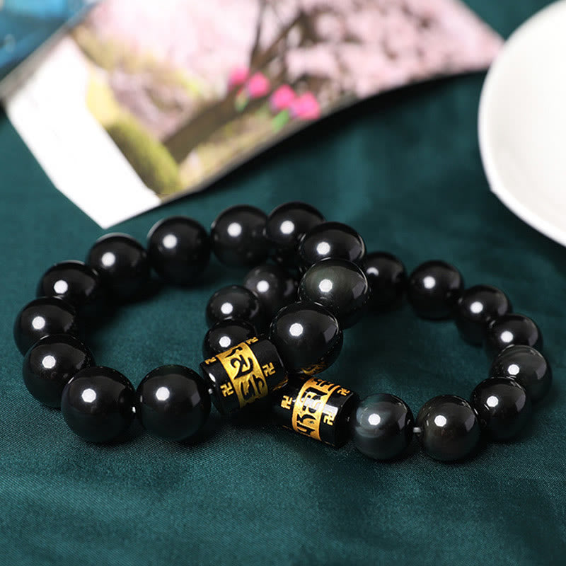 Buddha-Steine Regenbogen-Obsidian Om Mani Padme Hum Swastika Positive Armband