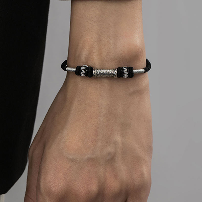 Armband aus geflochtenem Seil mit Buddha-Steinen, 925er Sterlingsilber, Om Mani Padme Hum Weisheit