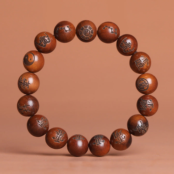 Buddha-Steine, vom Blitz getroffen, Jujube-Holz, Yin Yang, Bagua, taoistische Tabu-Zeichen, eingraviertes Schutzarmband - 12 mm (Handgelenkumfang 15-17 cm) - image 1
