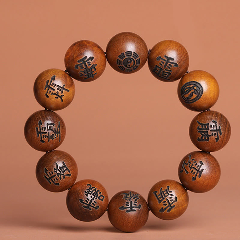 Buddha-Steine, vom Blitz getroffen, Jujube-Holz, Yin Yang, Bagua, taoistische Tabu-Zeichen, eingraviertes Schutzarmband - 20 mm (Handgelenkumfang 19-21 cm) - image 4