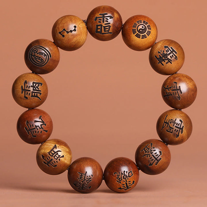 Buddha-Steine, vom Blitz getroffen, Jujube-Holz, Yin Yang, Bagua, taoistische Tabu-Zeichen, eingraviertes Schutzarmband - 18 mm (Handgelenkumfang 18-20 cm) - image 3
