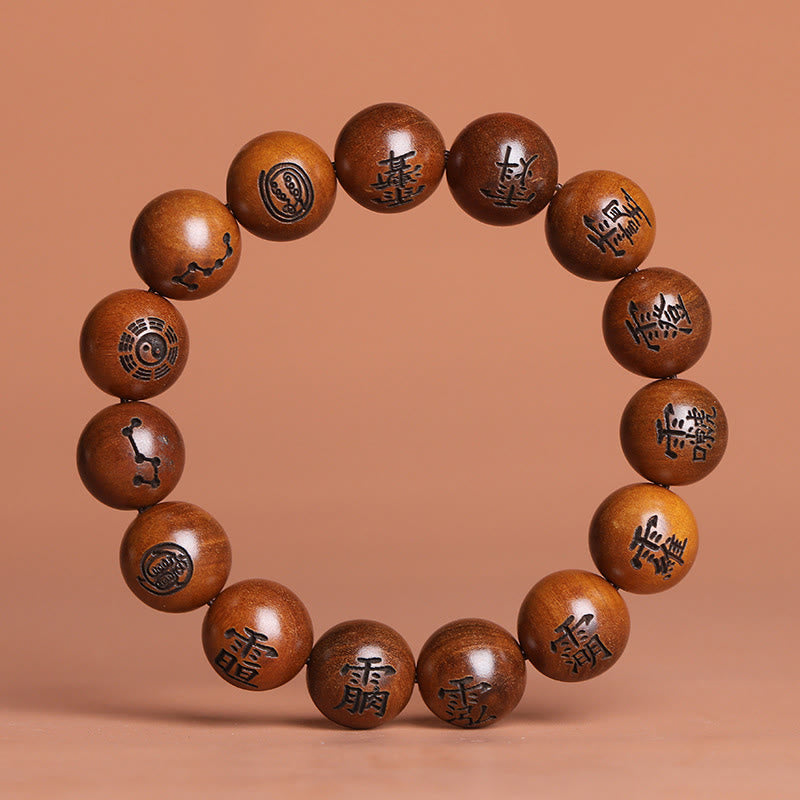 Buddha-Steine, vom Blitz getroffen, Jujube-Holz, Yin Yang, Bagua, taoistische Tabu-Zeichen, eingraviertes Schutzarmband - 15 mm (Handgelenkumfang 17-19 cm) - image 2